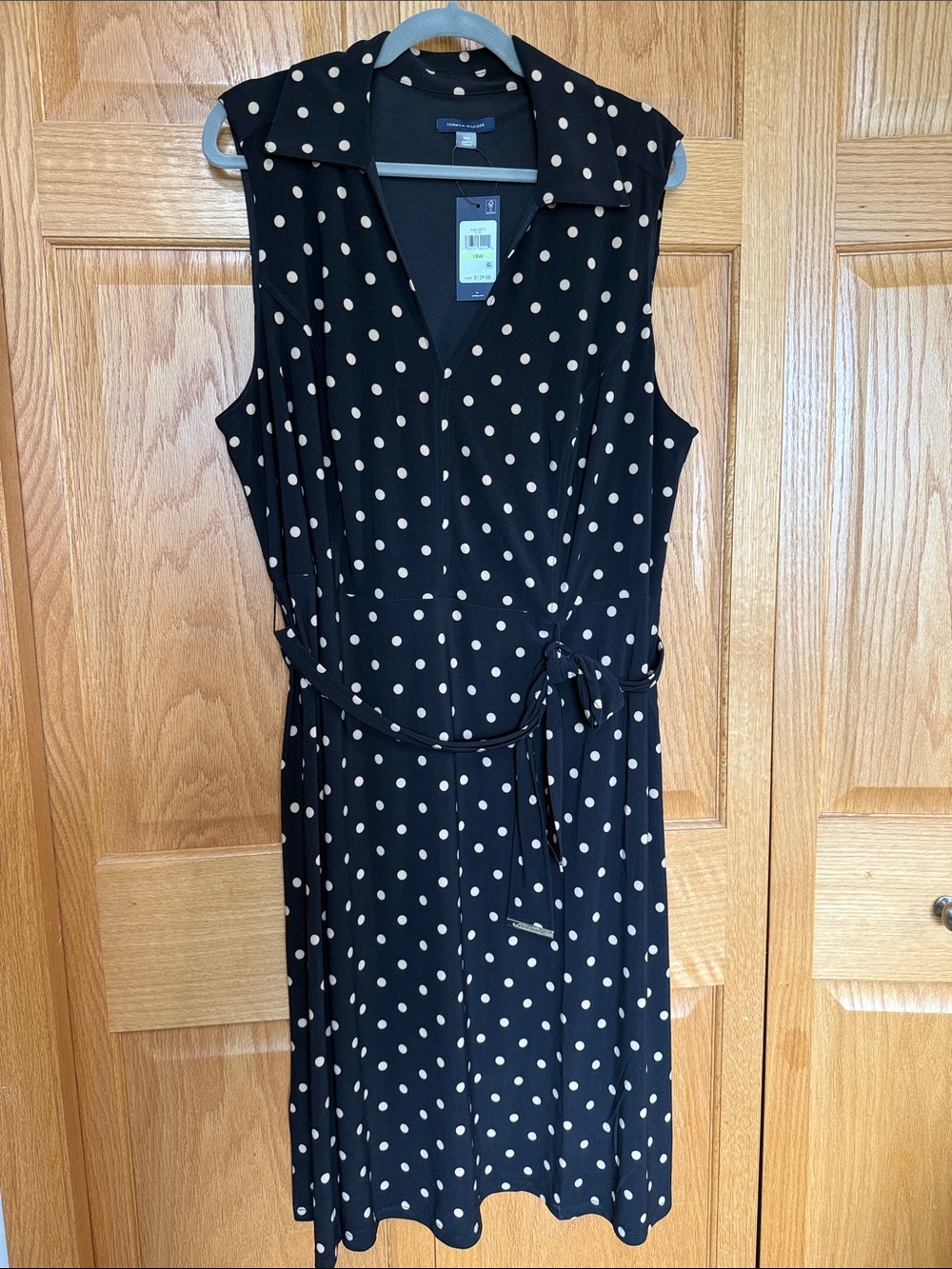 Tommy Hilfiger Black Midi Dress with Tan Polka Dots